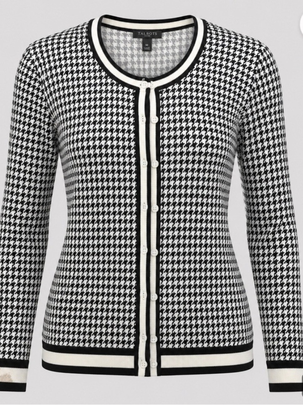 ✨Talbots Black & White Houndstooth Button-Front Cardigan sz Petite ✨